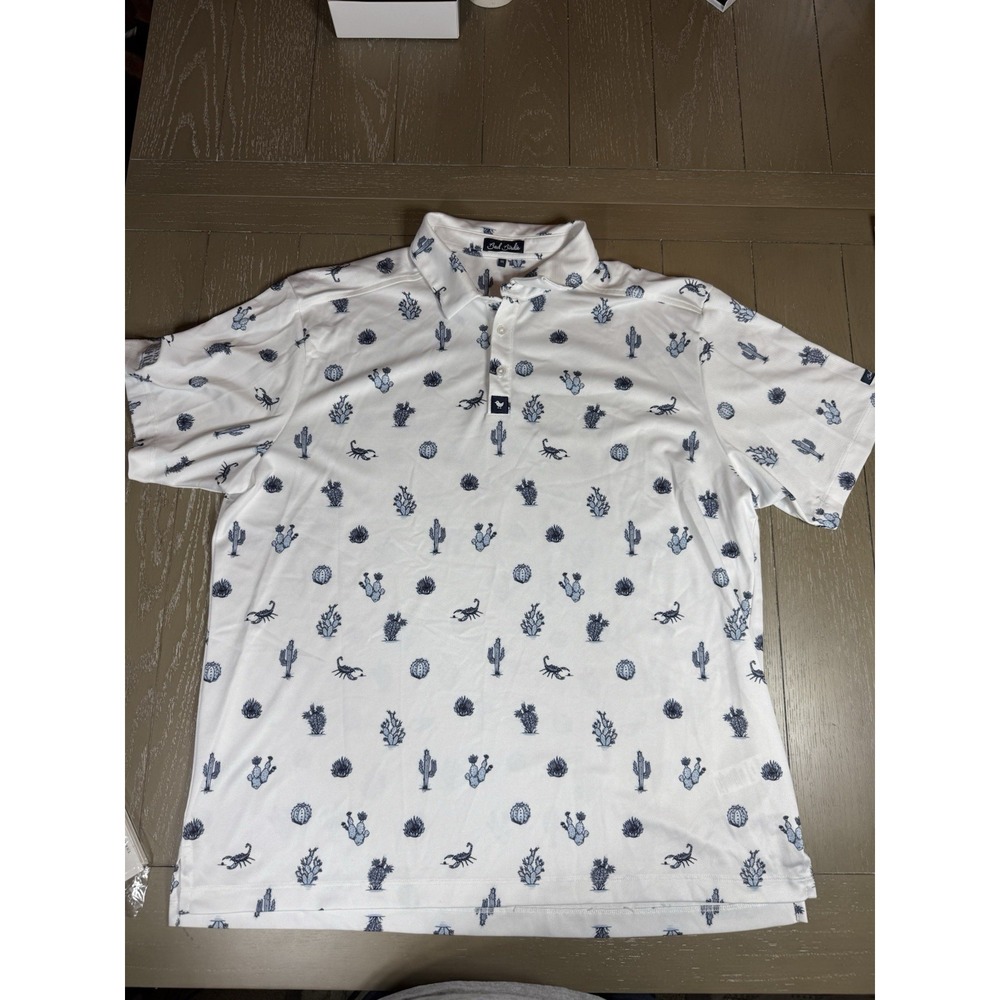 Bad Birdie Polo Shirt Mens XXL White Cactus Scorpion‎ Print Cerveza Pacifico